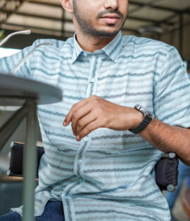 Skyline Serenity Pure Linen Late Sky Blue Shirt with Horizontal Stripes - A stylish and tranquil addition to your wardrobe
