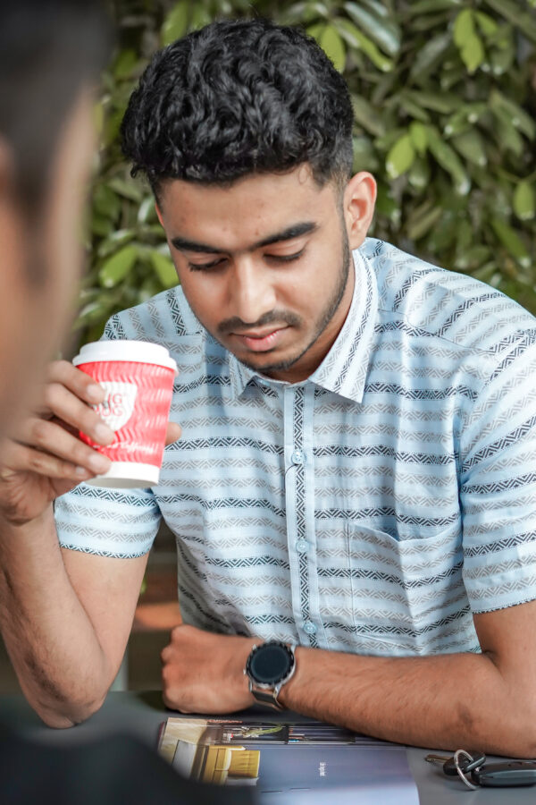 Skyline Serenity Pure Linen Late Sky Blue Shirt with Horizontal Stripes - A stylish and tranquil addition to your wardrobe