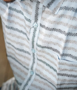 Skyline Serenity Pure Linen Late Sky Blue Shirt with Horizontal Stripes - A stylish and tranquil addition to your wardrobe