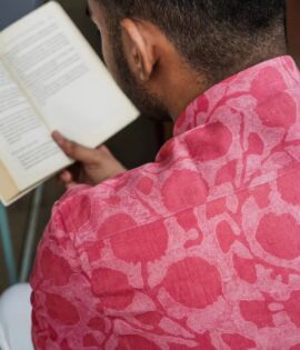 "Stylish and Elegant BLUSHING BLOOMS Pure Linen Pink Print Shirt - Perfect for Any Occasion"