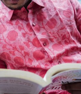 "Stylish and Elegant BLUSHING BLOOMS Pure Linen Pink Print Shirt - Perfect for Any Occasion"