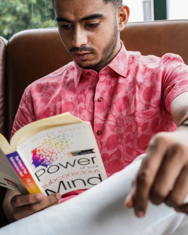 "Stylish and Elegant BLUSHING BLOOMS Pure Linen Pink Print Shirt - Perfect for Any Occasion"