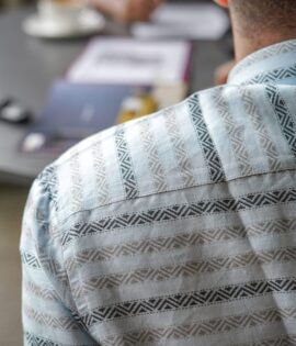 Skyline Serenity Pure Linen Late Sky Blue Shirt with Horizontal Stripes - A stylish and tranquil addition to your wardrobe
