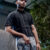 Midnight Elegance Pure Linen Black Line Men's Shirt - A sophisticated black shirt with subtle line design